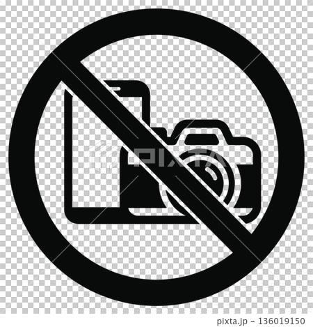 Smartphone and camera use prohibited. Photography prohibited mark. Monochrome prohibited icon. Vector material. Smartphone and camera use prohibited. Photography prohibited mark. Monochrome prohibited icon. Vector material. 136019150