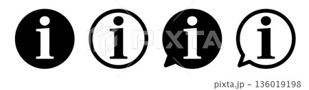 インフォメーションアイコンセット 情報マークのお知らせシンボル モノクロ ベクター素材 インフォメーションアイコンセット 情報マークのお知らせシンボル モノクロ ベクター素材 136019198