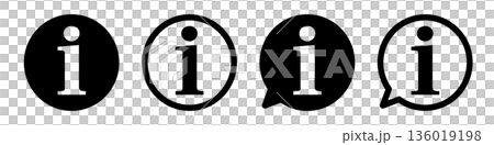 インフォメーションアイコンセット 情報マークのお知らせシンボル モノクロ ベクター素材 インフォメーションアイコンセット 情報マークのお知らせシンボル モノクロ ベクター素材 136019198