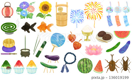 お盆のイラストセット 136019199