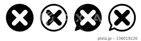 バツマークのアイコンセット キャンセル・エラー・否定マーク モノクロ ベクター素材 136019226