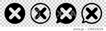 バツマークのアイコンセット キャンセル・エラー・否定マーク モノクロ ベクター素材 136019226