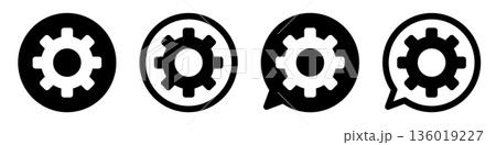 歯車マークのアイコンセット 設定・システム・オプションアイコン モノクロ ベクター素材 136019227
