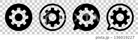 歯車マークのアイコンセット 設定・システム・オプションアイコン モノクロ ベクター素材 136019227