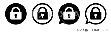 鍵マークのアイコンセット ロック・セキュリティ・プライバシーシンボル モノクロ ベクター素材 136019290