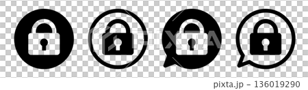 鍵マークのアイコンセット ロック・セキュリティ・プライバシーシンボル モノクロ ベクター素材 136019290