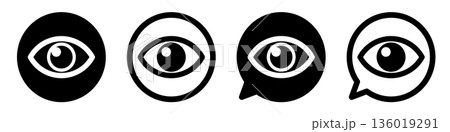 目のマークのアイコンセット 表示・閲覧・確認シンボル モノクロ UIデザイン素材 136019291