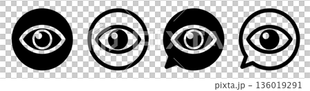 目のマークのアイコンセット 表示・閲覧・確認シンボル モノクロ UIデザイン素材 136019291