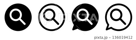 虫眼鏡のマークのアイコンセット 検索・探す・調べる モノクロUI素材 虫眼鏡のマークのアイコンセット 検索・探す・調べる モノクロUI素材 136019412