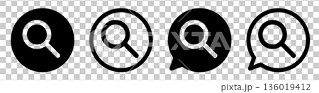 虫眼鏡のマークのアイコンセット 検索・探す・調べる モノクロUI素材 虫眼鏡のマークのアイコンセット 検索・探す・調べる モノクロUI素材 136019412