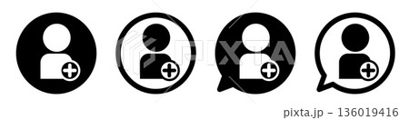 ユーザー追加のアイコンセット 新規登録・会員追加・アカウント作成 モノクロUI素材 136019416
