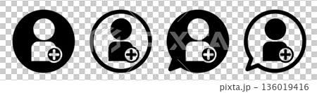 ユーザー追加のアイコンセット 新規登録・会員追加・アカウント作成 モノクロUI素材 136019416