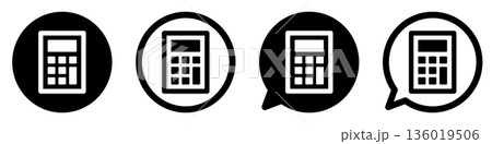 電卓のアイコンセット 計算・会計・数字 モノクロUIデザイン素材 136019506