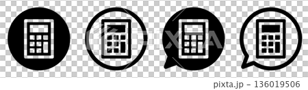 電卓のアイコンセット 計算・会計・数字 モノクロUIデザイン素材 136019506
