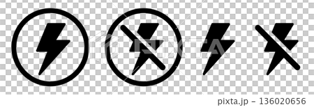 電気のオン・オフを表す稲妻アイコンセット（使用可・使用不可） 136020656