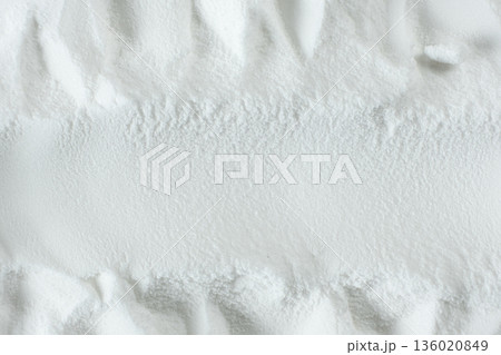 Soda powder sodium bicarbonate surface. Abstract white background with space for text. 136020849