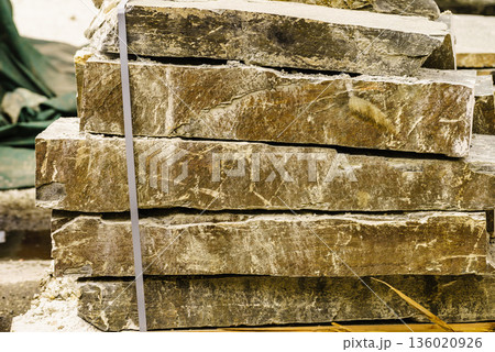 Stone masonry material on construction site Stone masonry material on construction site 136020926