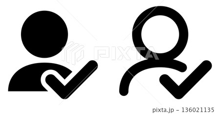 人物の承認アイコン｜ユーザー確認・登録完了を表すシンプルUI素材 136021135