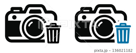 ゴミ箱付きカメラアイコン｜写真削除・画像消去を表すUI素材 136021182