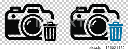 ゴミ箱付きカメラアイコン｜写真削除・画像消去を表すUI素材 136021182