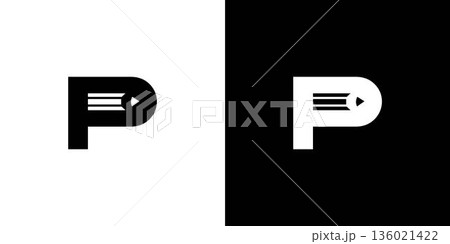 The initial P Pencil logo design is unique and modern 136021422