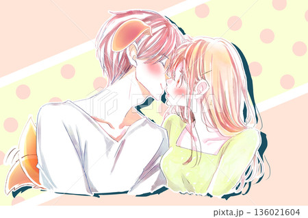 キスをしようとする犬っぽい男性に驚き照れて焦る女性 キスをしようとする犬っぽい男性に驚き照れて焦る女性 136021604