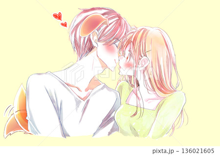 キスをしようとする犬っぽい男性に驚き照れて焦る女性 キスをしようとする犬っぽい男性に驚き照れて焦る女性 136021605