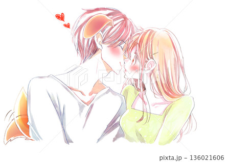 キスをしようとする犬っぽい男性に驚き照れて焦る女性 136021606