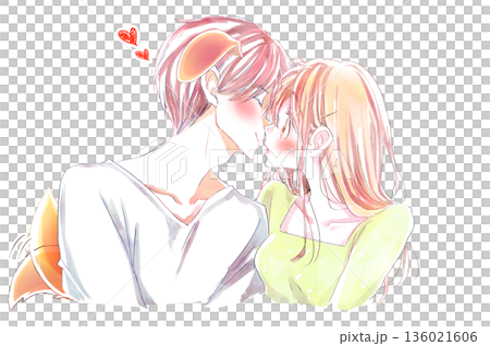 キスをしようとする犬っぽい男性に驚き照れて焦る女性 136021606