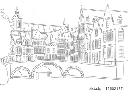 Black and White Vector of Historic Bruges, Belgium Black and White Vector of Historic Bruges, Belgium 136021774