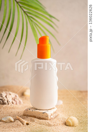 Sunblock or sunscreen in cosmetic tube 136022626