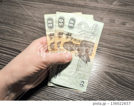 Hand holding currency. Egyptian pounds, 50 pounds Hand holding currency. Egyptian pounds, 50 pounds 136022657