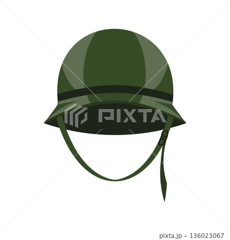 Green military combat helmet for soldier protection. Illustration. 136023067