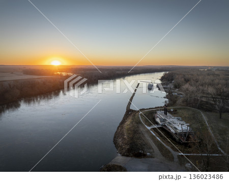 sunrise over the Missouri River at Brownville, Nebraska sunrise over the Missouri River at Brownville, Nebraska 136023486