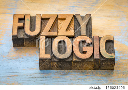 fuzzy logic, scientific theory - word abstract in vintage letterpress wood type fuzzy logic, scientific theory - word abstract in vintage letterpress wood type 136023496