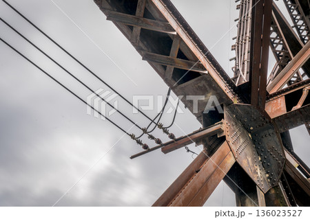 detail of historic railroad Katy Bridge over Missouri River at Boonville 136023527