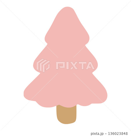 Pink christmas tree doodle drawing on white background 136023848