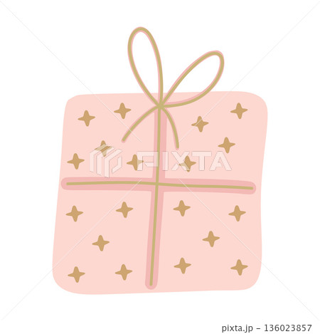 Pink gift box with star pattern and ribbon Pink gift box with star pattern and ribbon 136023857