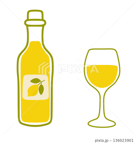 Limoncello bottle and glass representing italian tradition 136023901