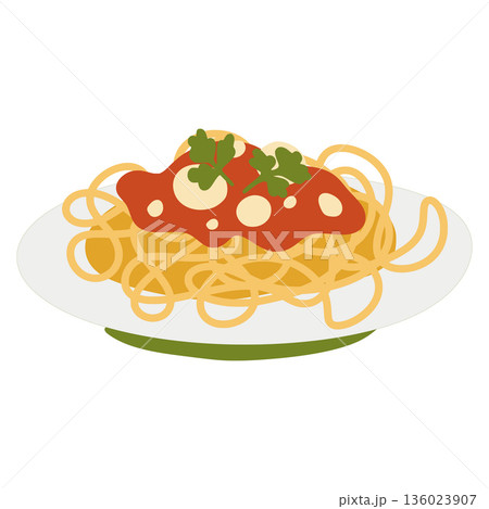 Spaghetti pasta with tomato sauce and cheese serving Spaghetti pasta with tomato sauce and cheese serving 136023907