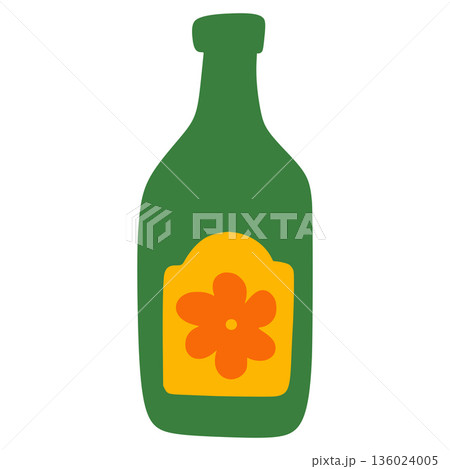 Green bottle with orange label celebrating dia de los muertos 136024005