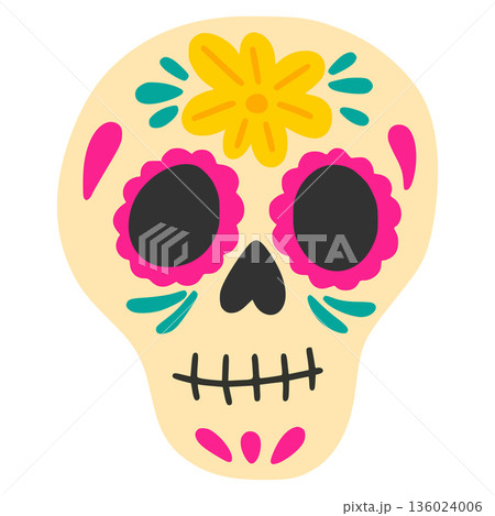 Colorful calavera skull celebrating dia de los muertos festivities 136024006