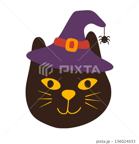 Black cat wearing witch hat for halloween celebration 136024033