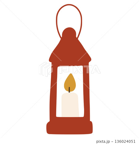 Nordic christmas lantern illuminating with warm candlelight 136024051