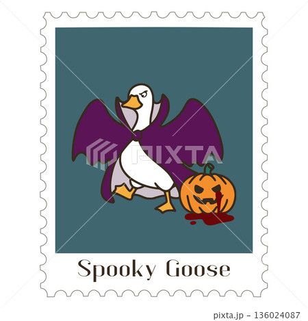 Spooky goose character wearing vampire costume for halloween 136024087
