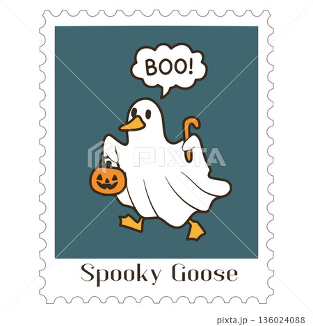 Halloween goose trick or treating in ghost costume 136024088