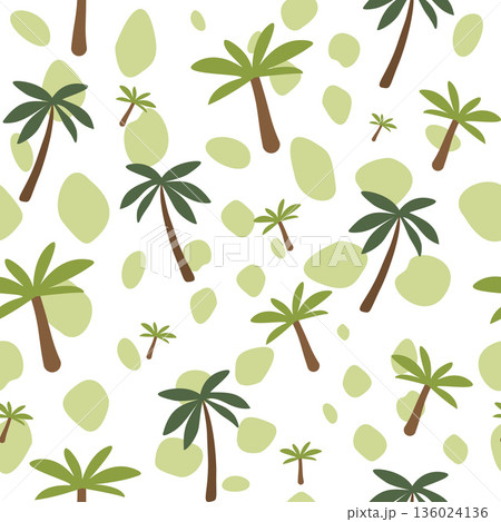 Palm trees and green dots creating tropical seamless pattern 136024136