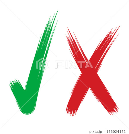 Green tick and red cross showing choice, approval and rejection Green tick and red cross showing choice, approval and rejection 136024151