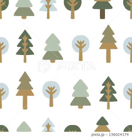 Christmas scandinavian seamless pattern featuring green and brown trees Christmas scandinavian seamless pattern featuring green and brown trees 136024174