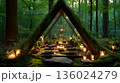 Enchanting Forest Wedding Altar: A Magical Outdoor Ceremony Amidst Lush Greenery and Candlelight 136024279